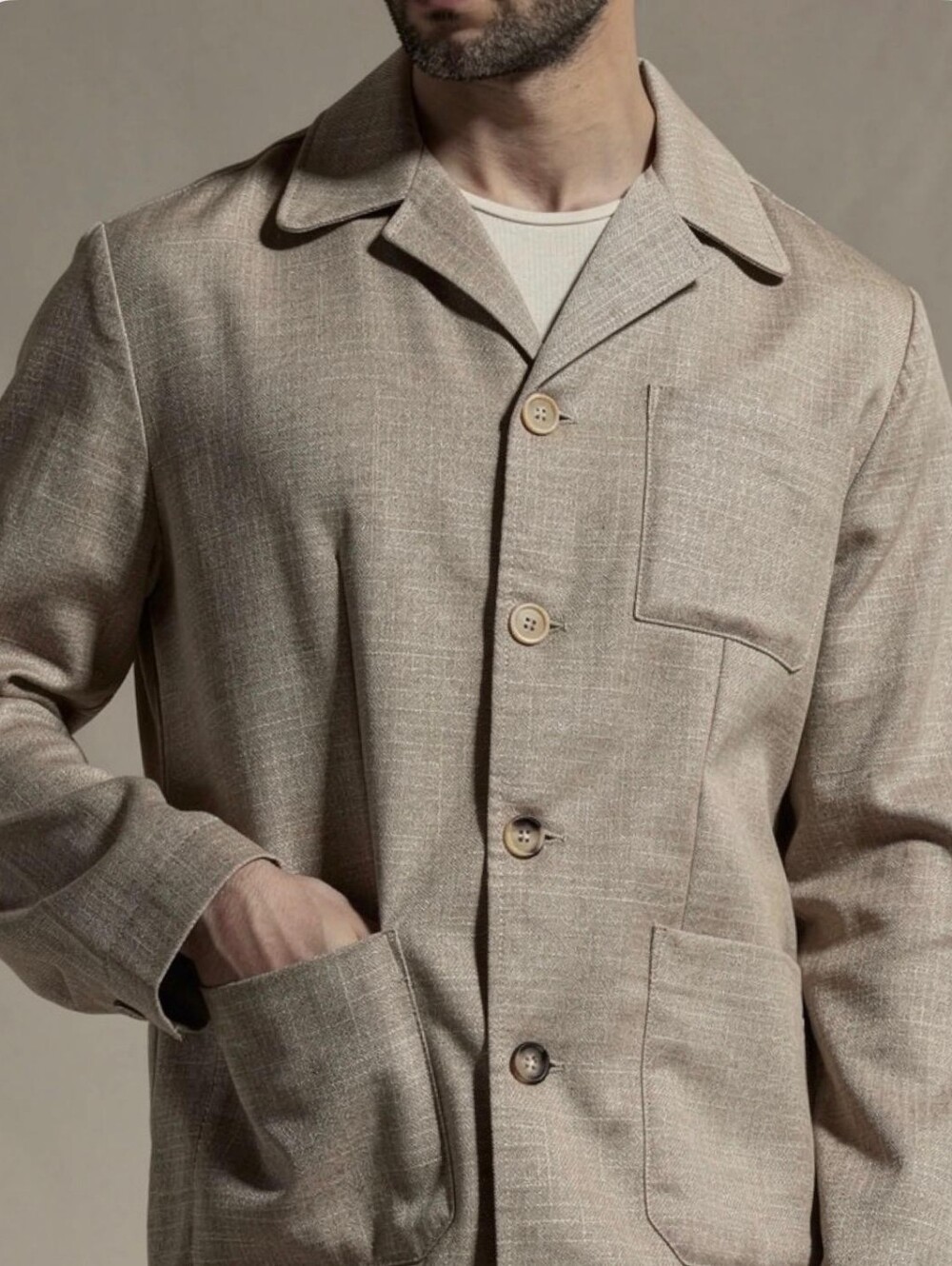 NWT LUBIAM Italy Pure Linen Herringbone Chore Jacket